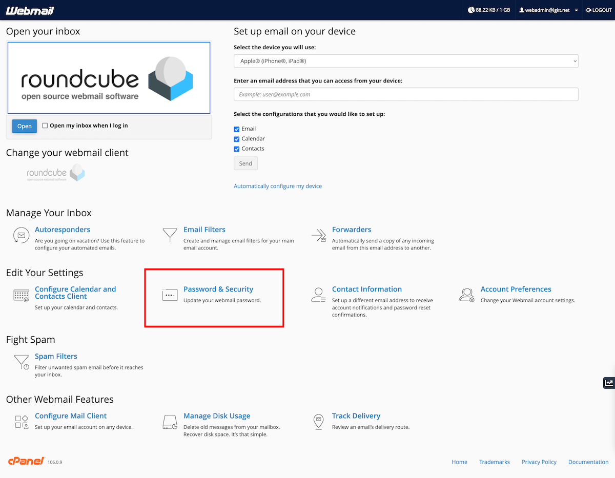 Screenshot of Webmail Home Page